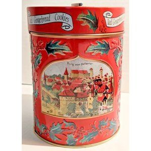 LAMBERTZ Music Box Cookie Tin AACHEN Retro Plays "DECK THE HALLS" Christmas 1999